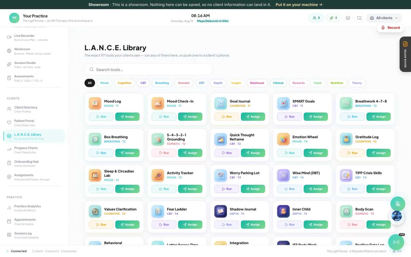The Lighthouse — the library of 96 client tools, ready to demonstrate or assign